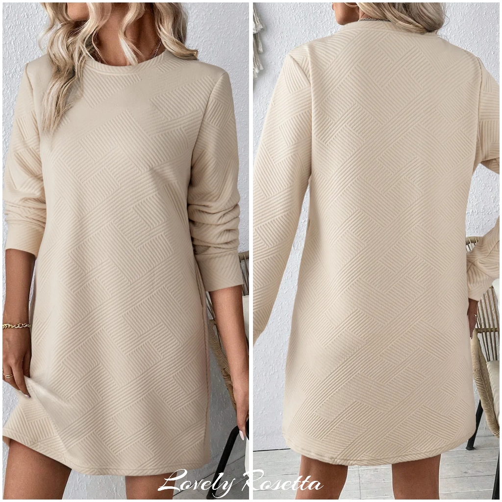 Tan Round Neck Textured Mini Dress